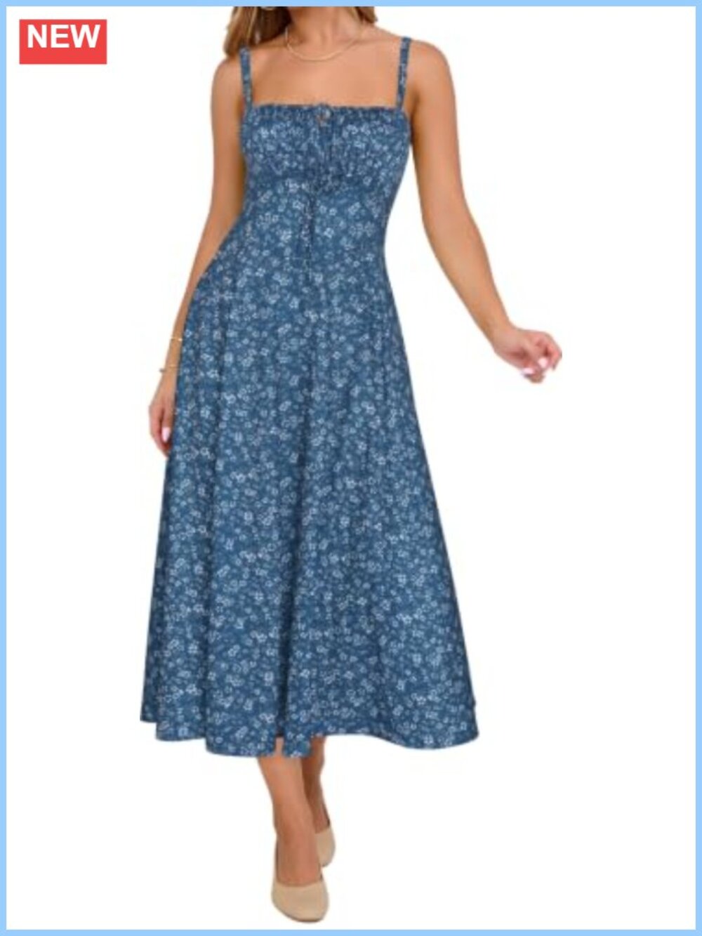 Women's Floral Midi Corset Sundress Spaghetti Strap Lace Up A-Line Summer Beach